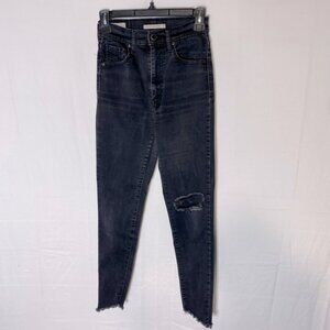 Levi’s Washed Black Black Tab Mile High Super Skinny Distressed Raw Hem Jeans 27